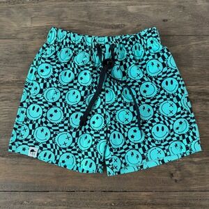 George Hats‎ Kids Aqua Checkered Melting Smiley Hybrid Swim Shorts 6-7Y UPF 50+